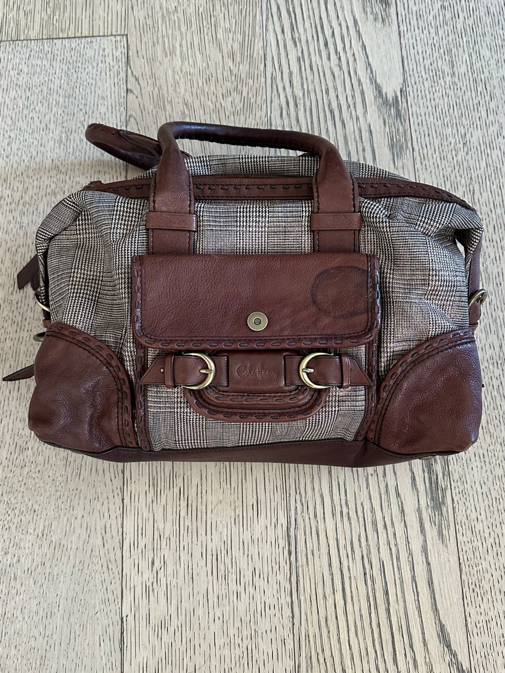 Chloe Brown Plaid Canvas and Leather Toiletry Dopp